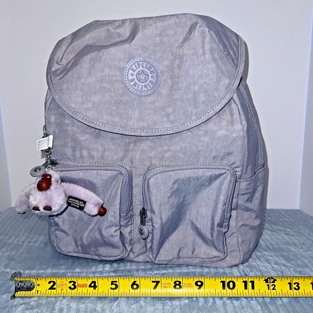 New Kipling Lilac Backpack 14" Tablet Pale Purple Bookbag w/ Monkey Charm